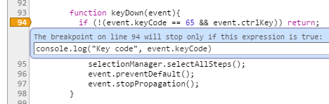 Conditional break point with console.log()